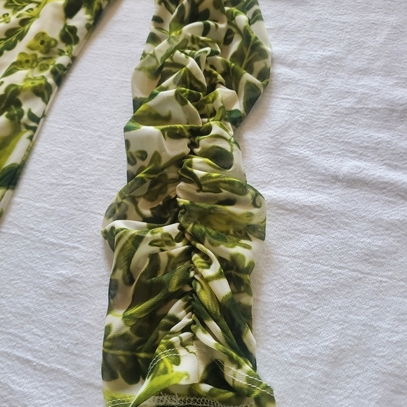 Susan Graver Printed Mesh Rushed Mock Neck Long Sleeve Lined Sz. L Blouse - Picture 9 of 11